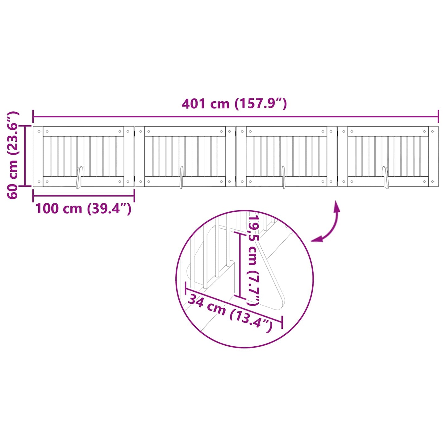 Foldbar hundegitter med stativer 4 stk. Grå Sonoma 401 cm