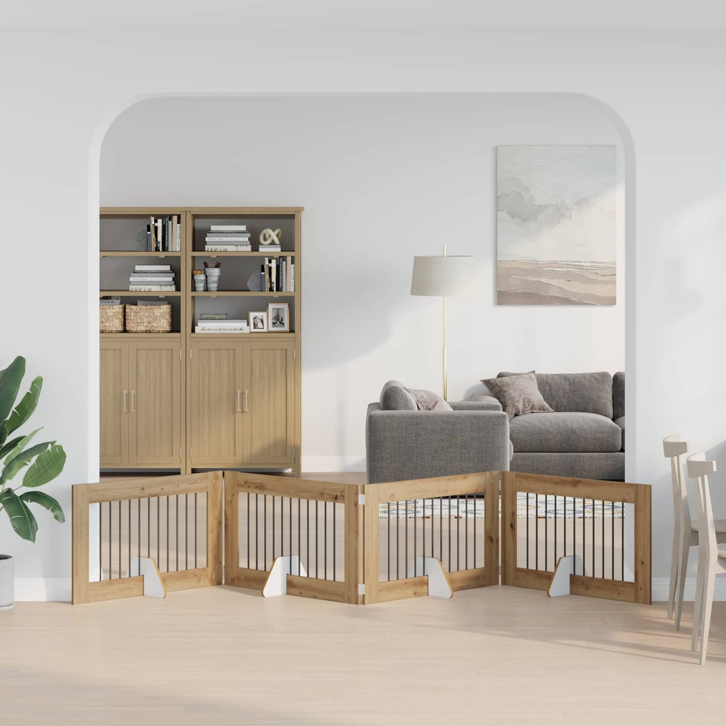 Foldbar hundegitter med stativer 4 pcs Artisan eik 401 cm