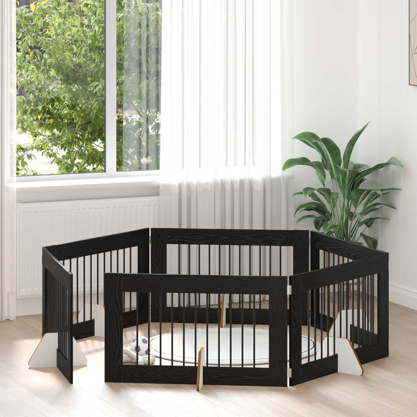 Foldbar hundegitter med stativer 6 pcs Svart eik 602 cm