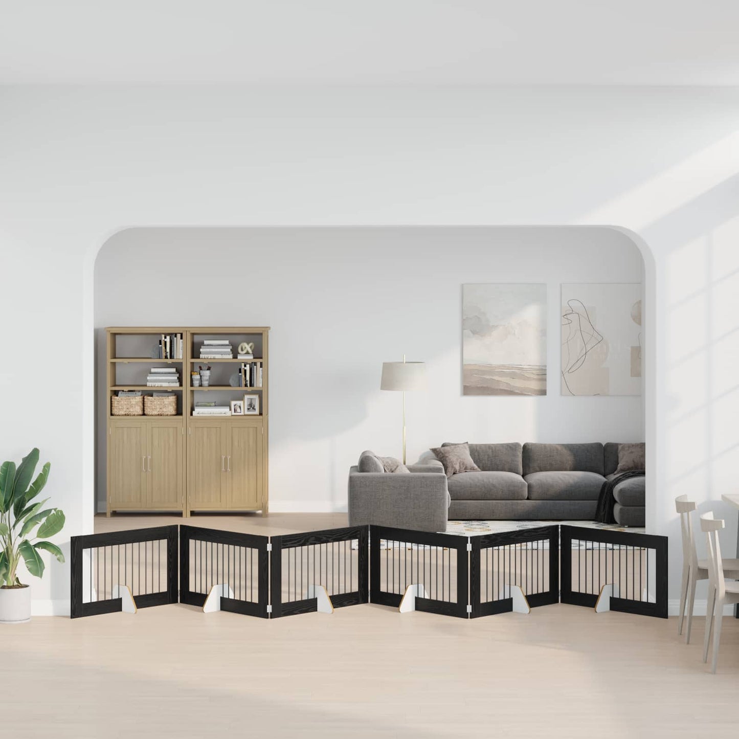 Foldbar hundegitter med stativer 6 pcs Svart eik 602 cm
