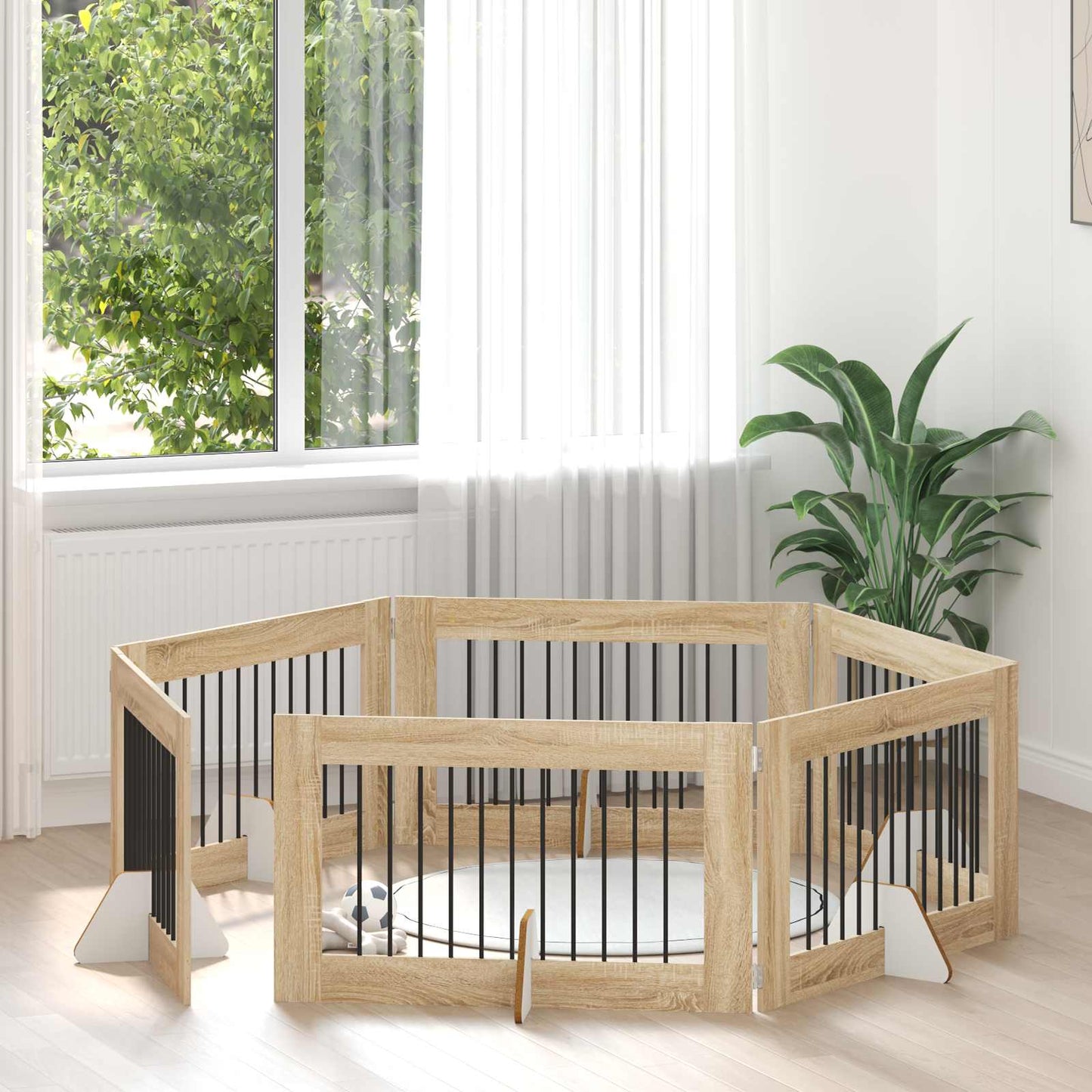 Foldbar hundegitter med stativer 6 pcs Sonoma eik 602 cm
