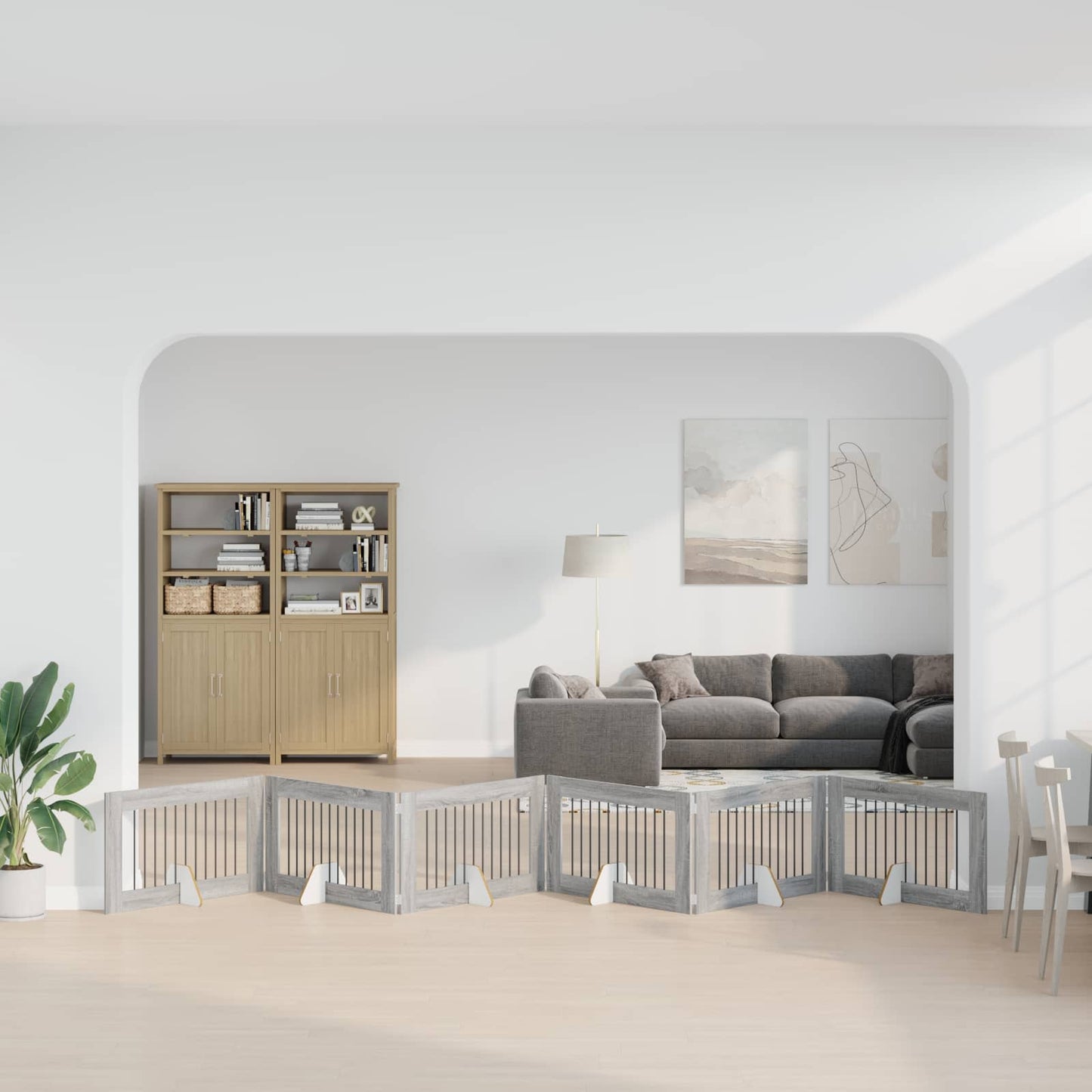 Foldbar hundegitter med stativer 6 pcs Grå sonoma 602 cm