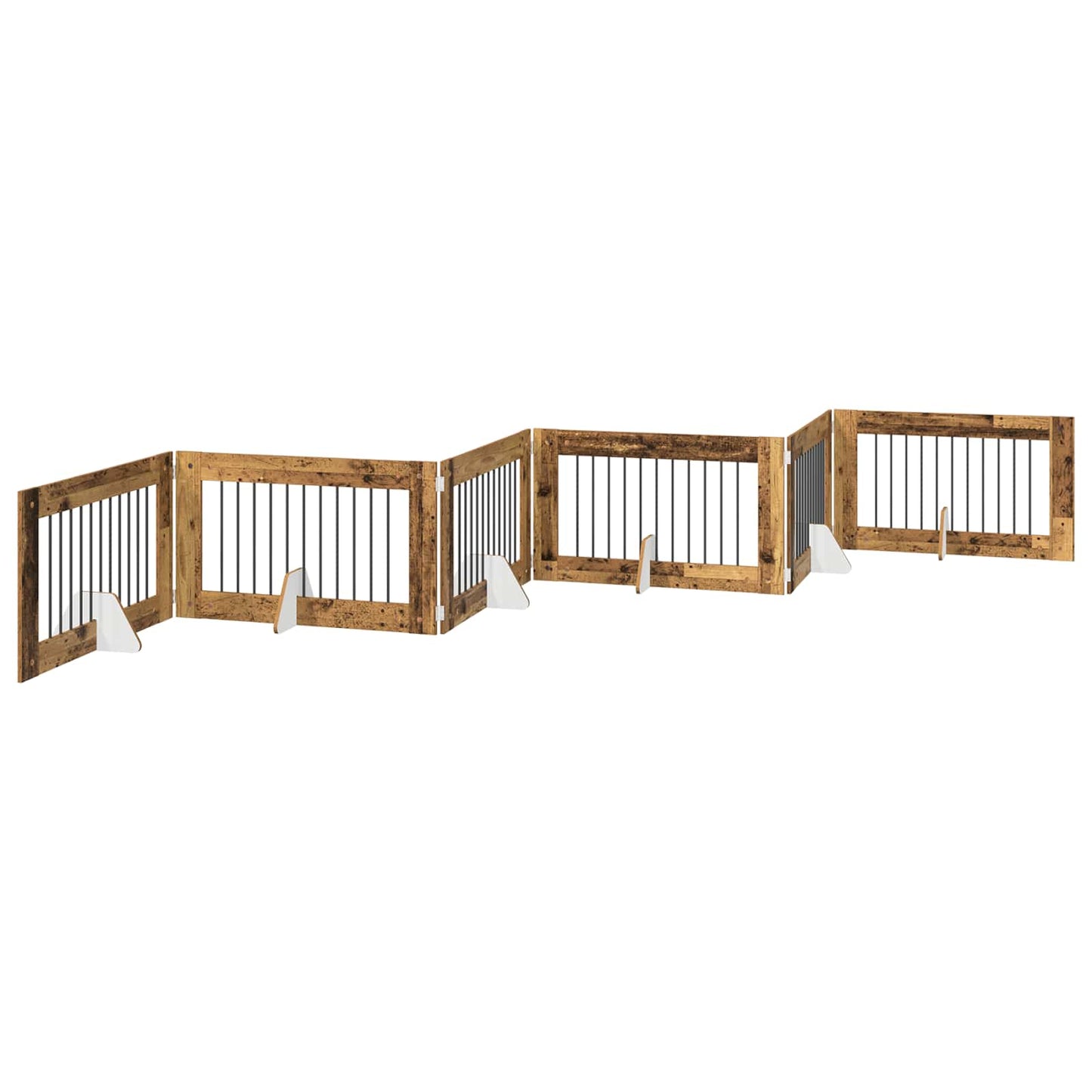 Foldbar hundegitter med stativer 6 pcs Gammelt tre 602 cm