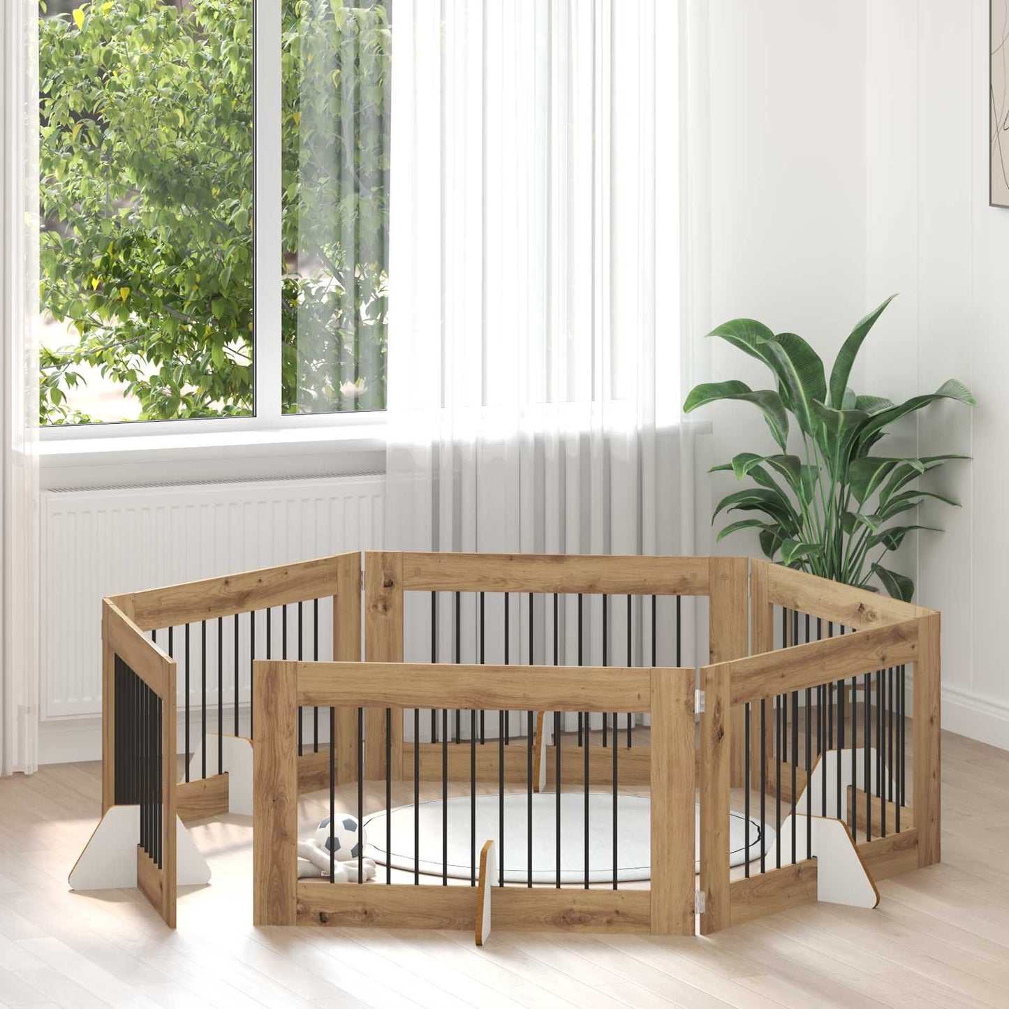 Hundegate med stender 6 pcs Artisan eik 100 x 60 cm