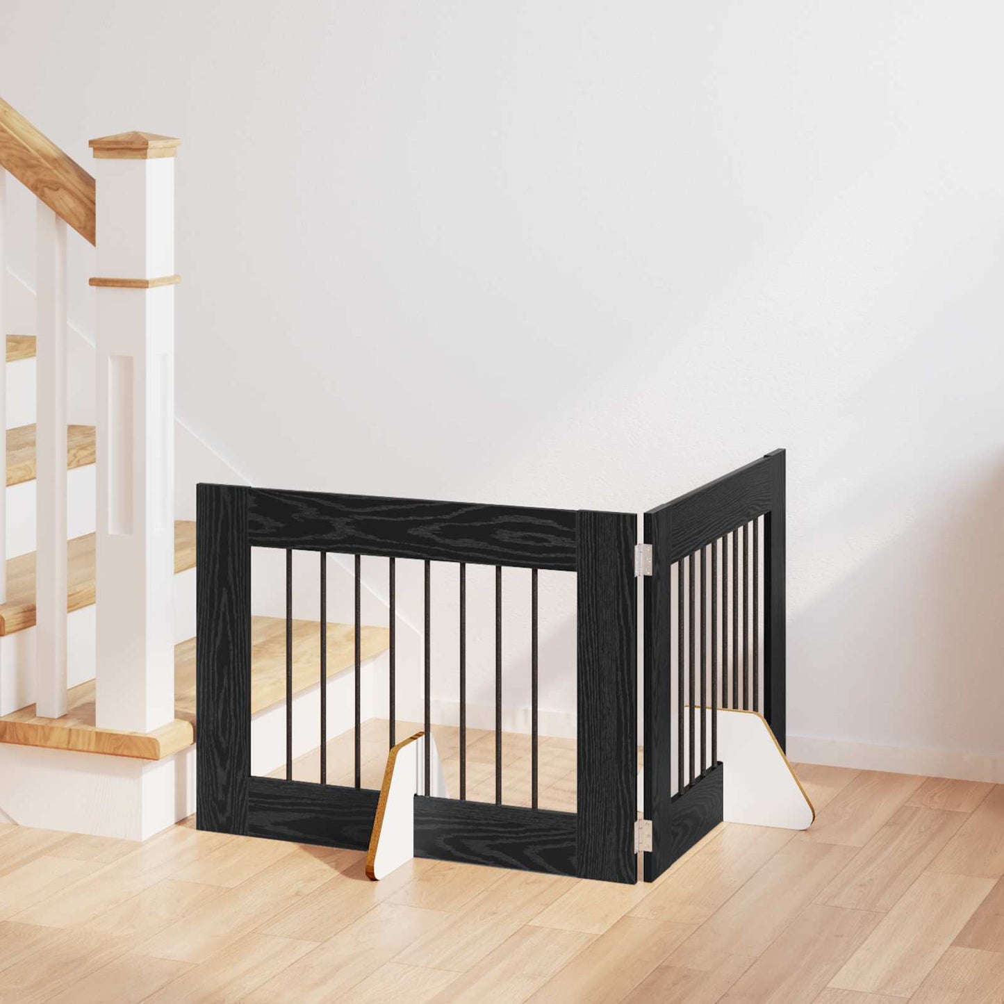 Foldbar hundegitter med stativer 2 pcs Svart eik 160,5 cm