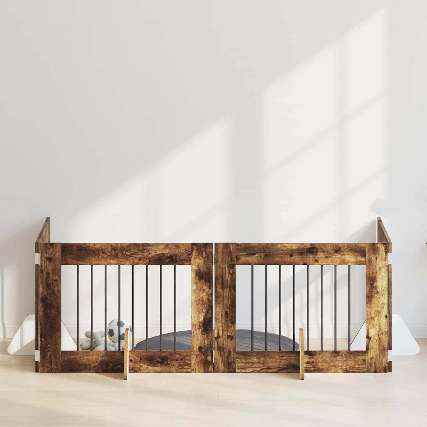 Foldbar hundegitter med stativer 4 pcs Røkt Eik 321 cm