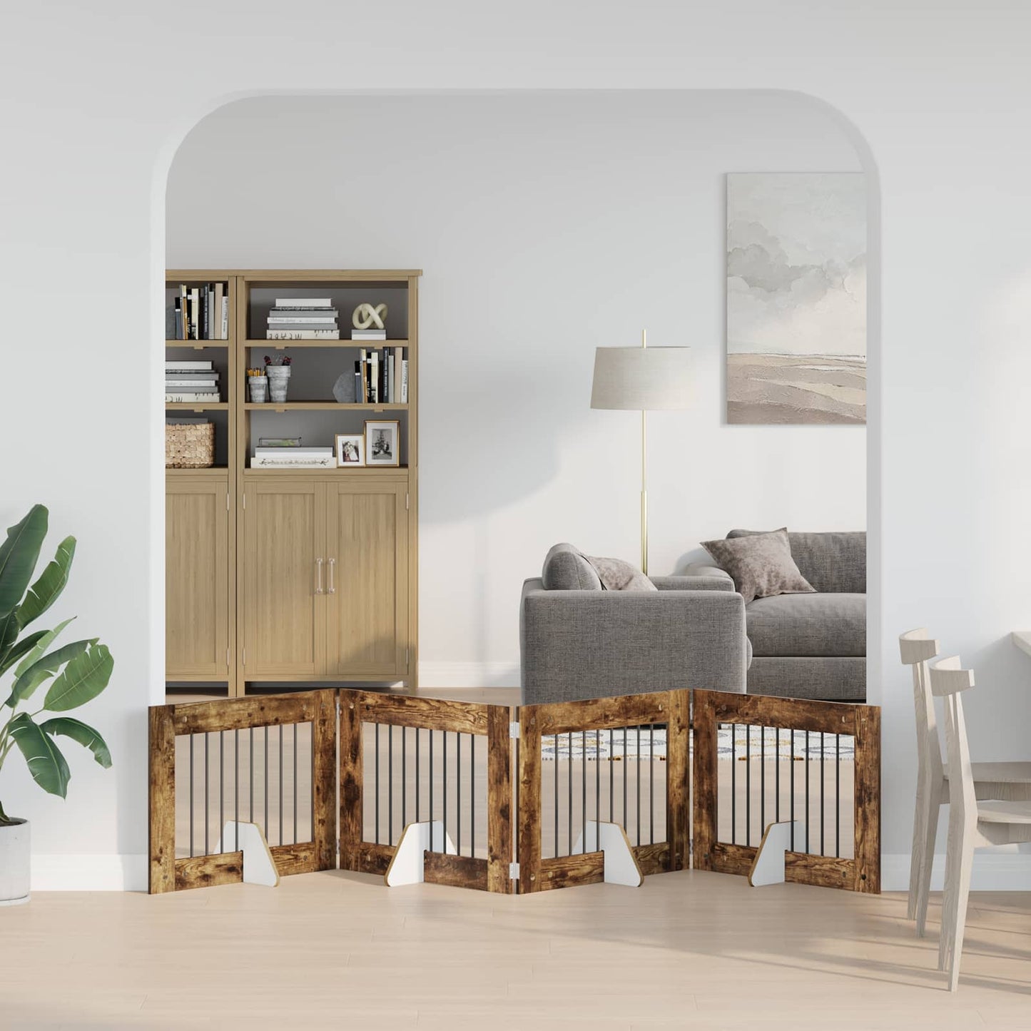 Foldbar hundegitter med stativer 4 pcs Røkt Eik 321 cm