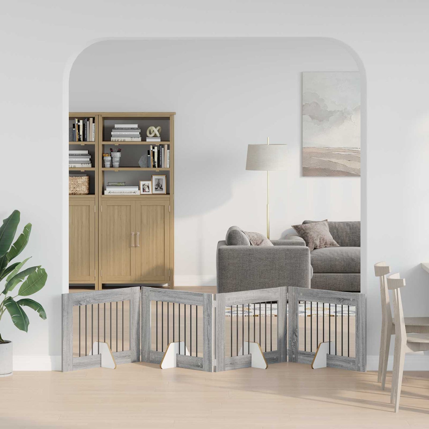 Foldbar hundegitter med stativer 4 pcs Grå sonoma 321 cm