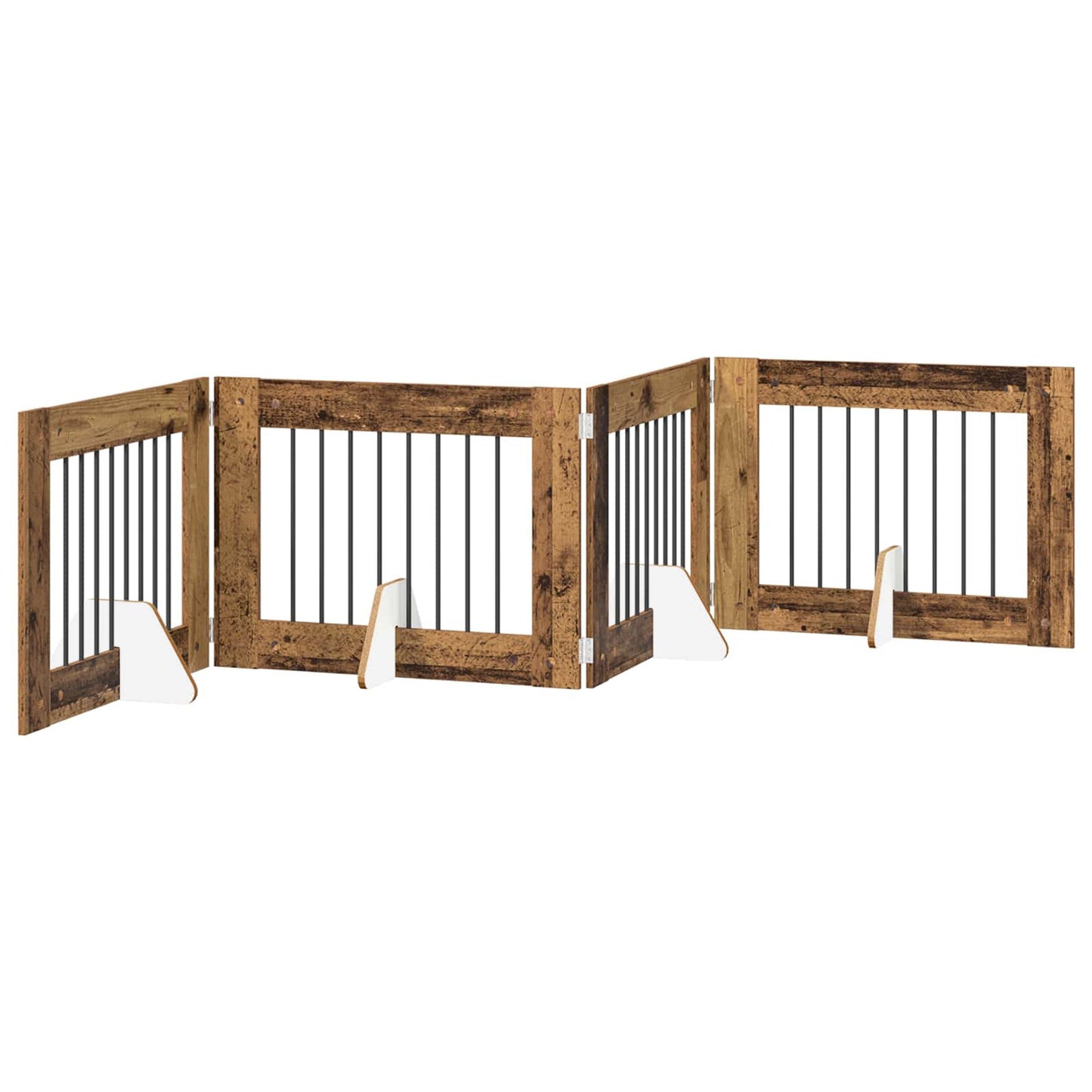 Foldbar hundegitter med stativer 4 pcs Gammelt tre 321 cm