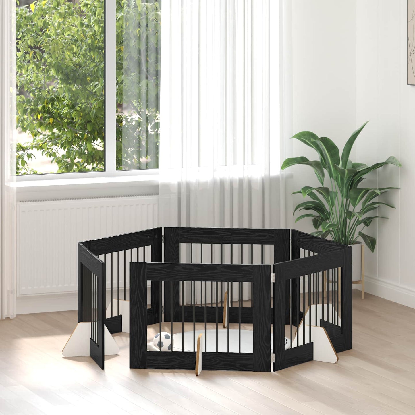 Foldbar hundegitter med stativer 6 pcs Svart eik 482 cm