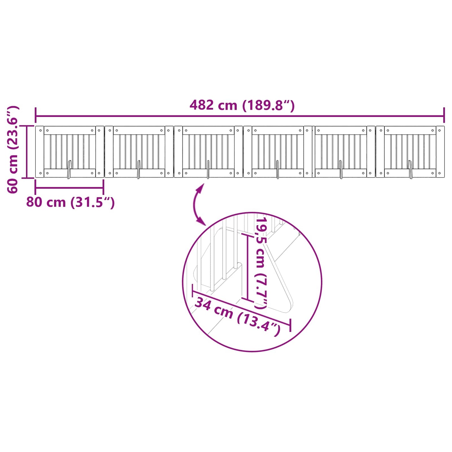 Foldbar hundegitter med stativer 6 pcs Svart eik 482 cm
