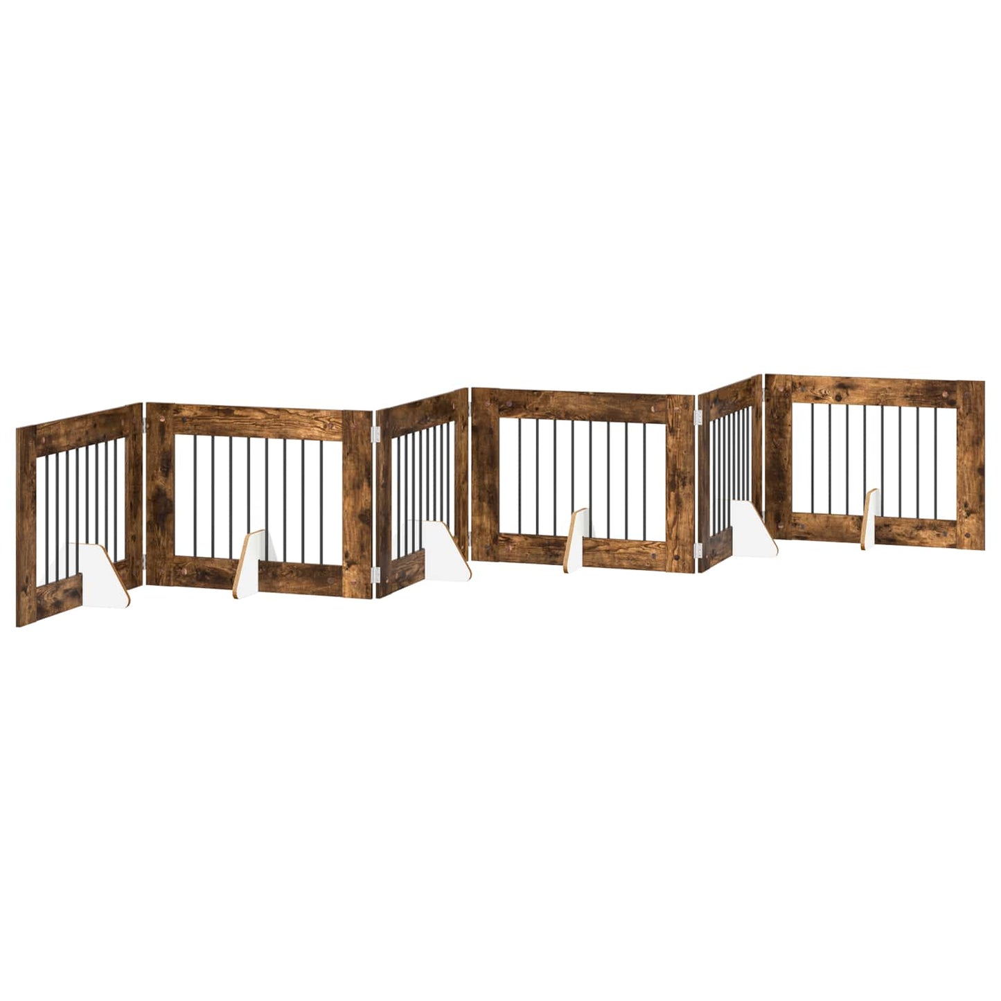 Foldbar hundegitter med stativer 6 pcs Røkt Eik 482 cm