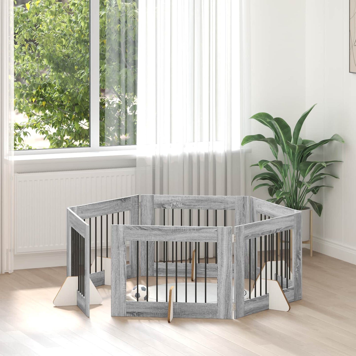 Foldbar hundegitter med stativer 6 pcs Grå sonoma 482 cm