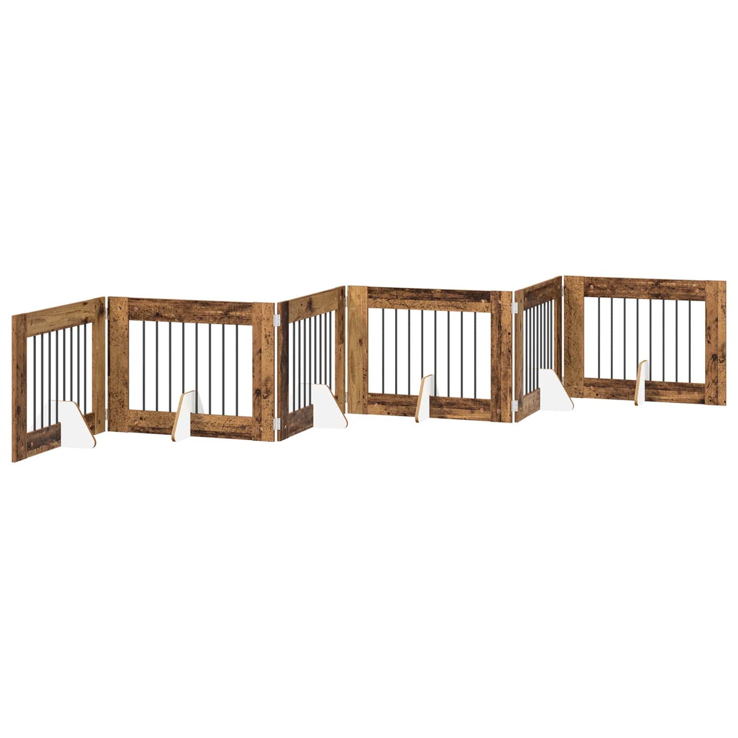 Foldbar hundegitter med stativer 6 pcs Gammelt tre 482 cm