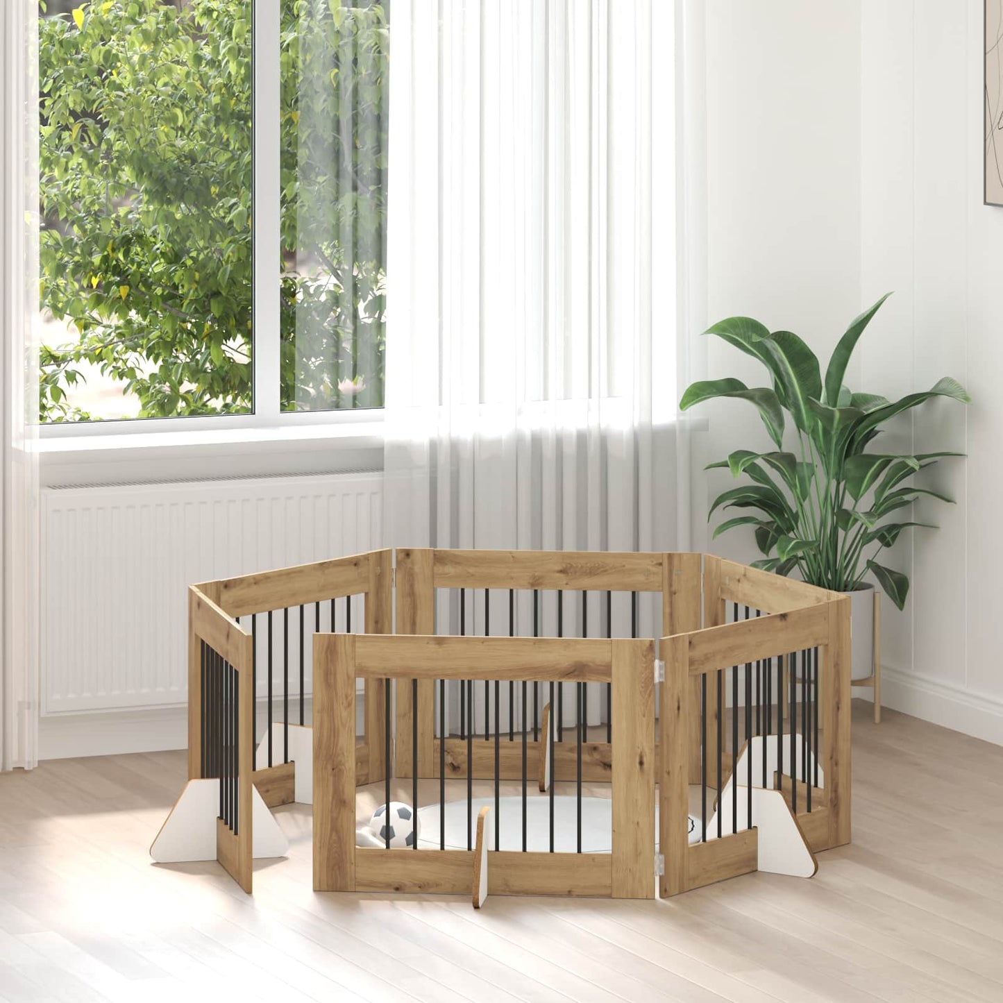 Foldbar hundegitter med stativer 6 pcs Artisan eik 482 cm
