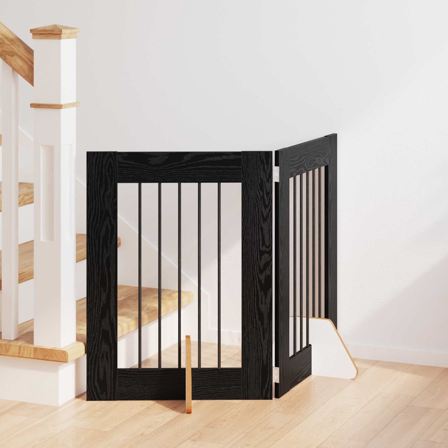 Foldbar hundegitter med stativer 2 pcs Svart eik 120,5 cm