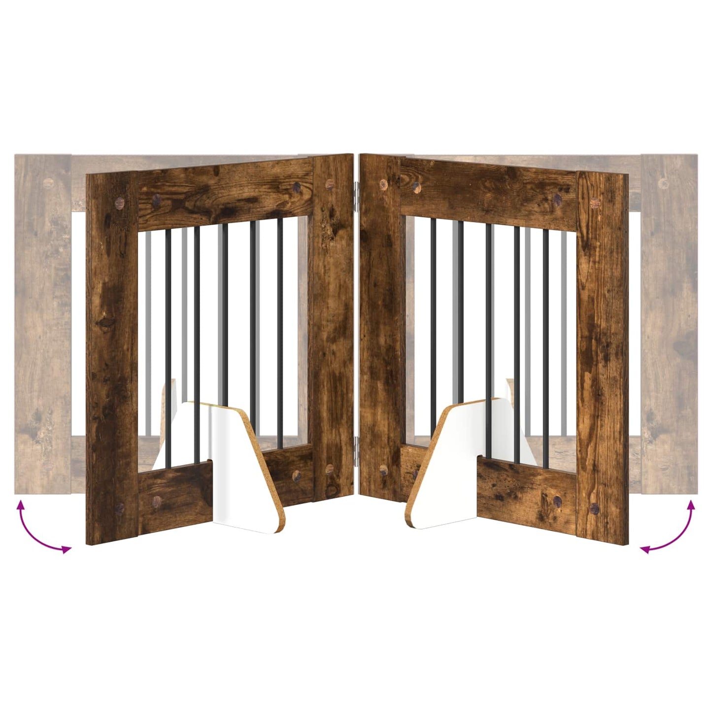Foldbar hundegitter med stativer 2 pcs Røkt Eik 120,5 cm