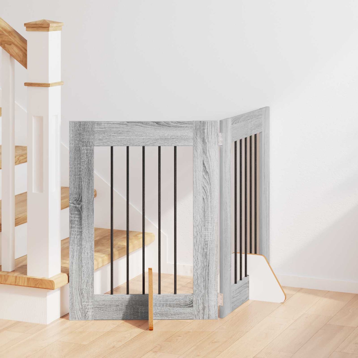 Foldbar hundegitter med stativer 2 pcs Grå sonoma 120,5 cm