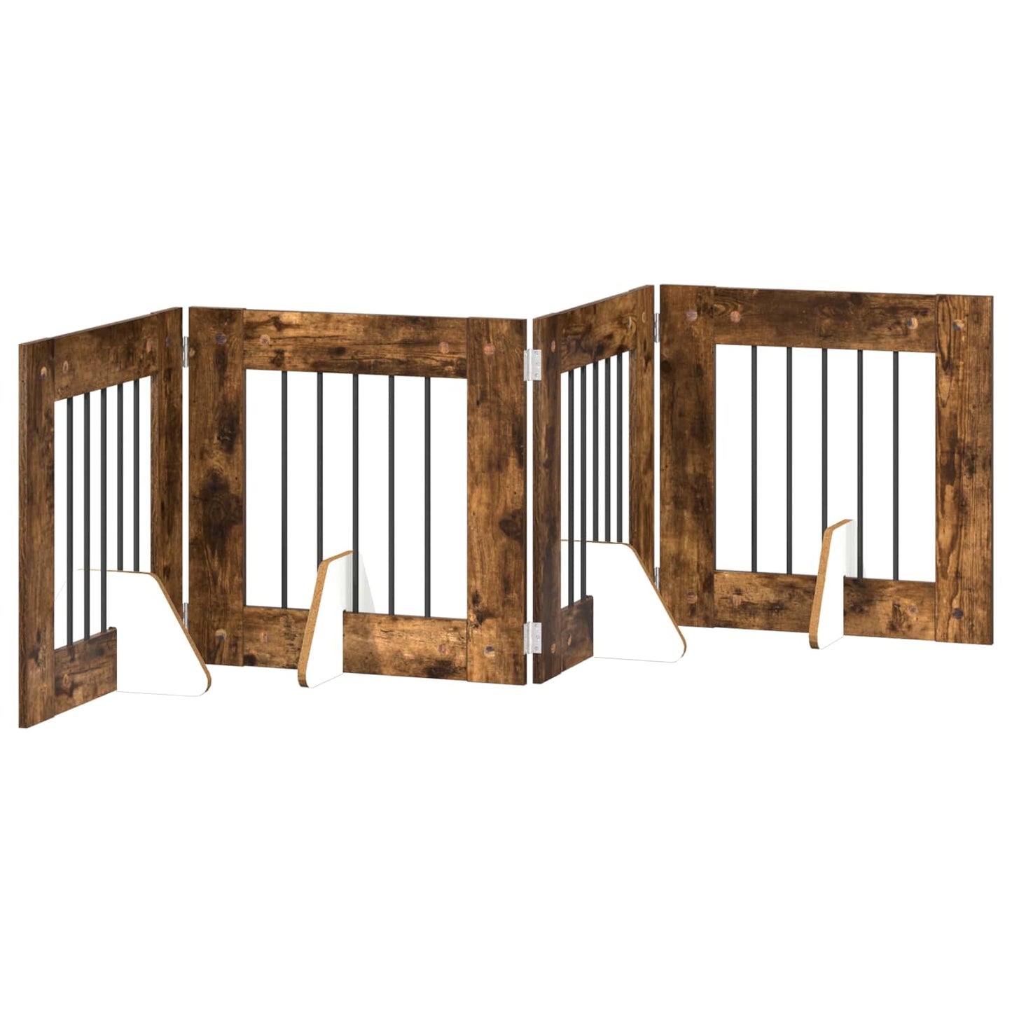 Foldbar hundegitter med stativer 4 pcs Røkt Eik 241 cm