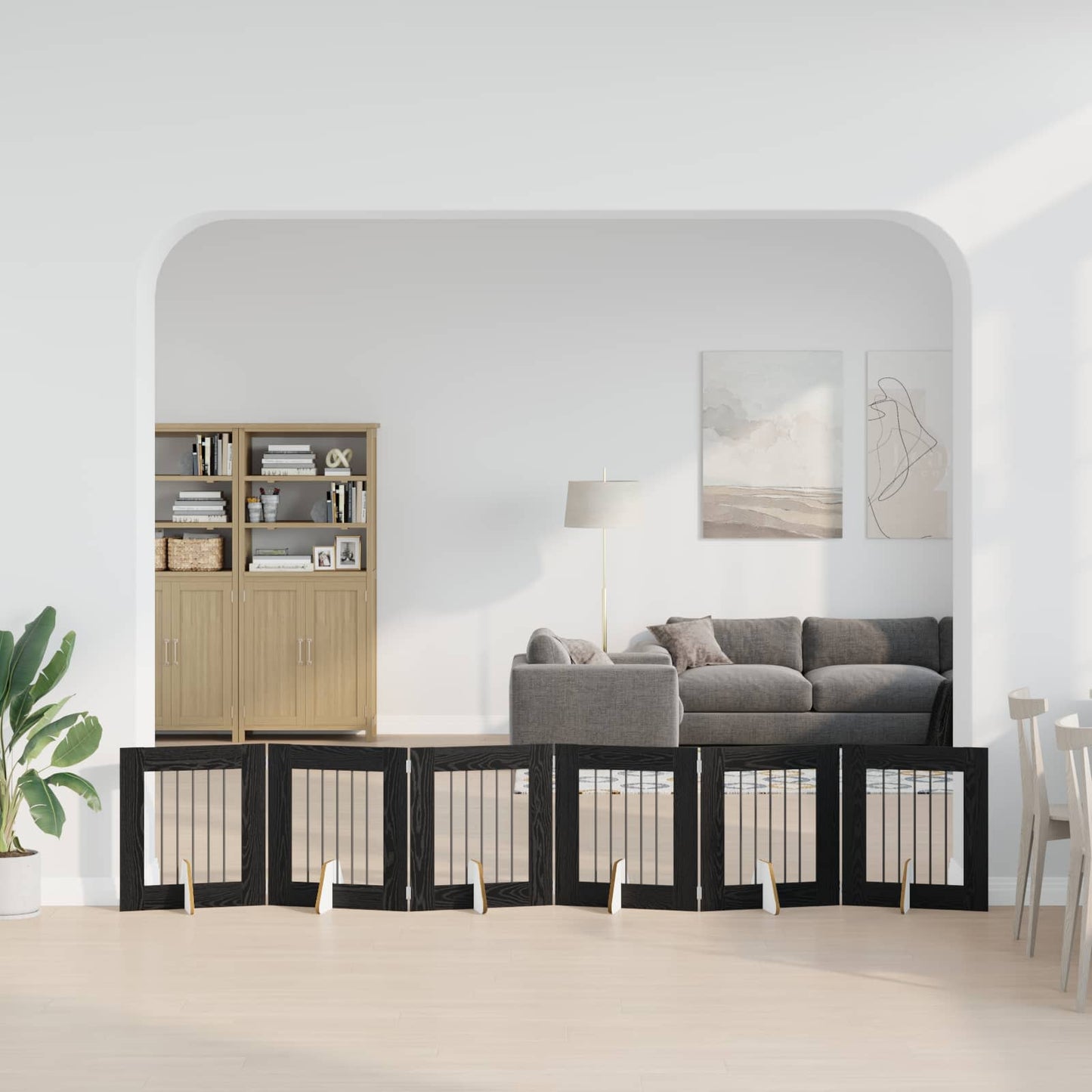 Foldbar hundegitter med stativer 6 pcs Svart eik 362 cm