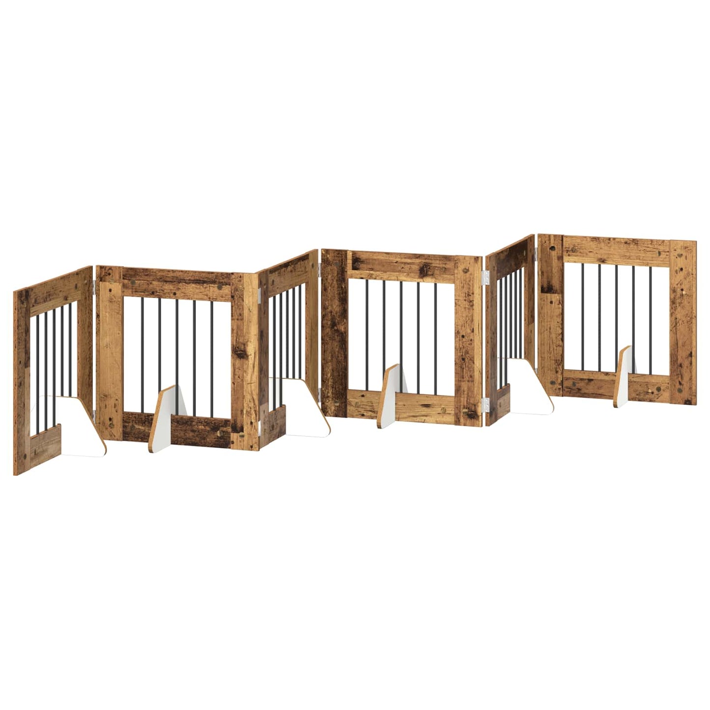 Foldbar hundegitter med stativer 6 pcs Gammelt tre 362 cm