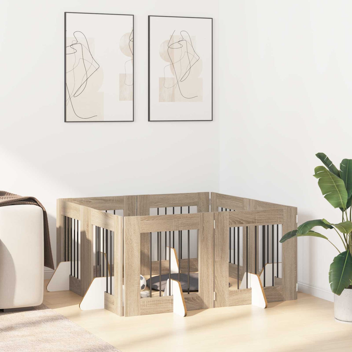 Hundegate med stender 8 pcs Sonoma eik 60 x 60 cm