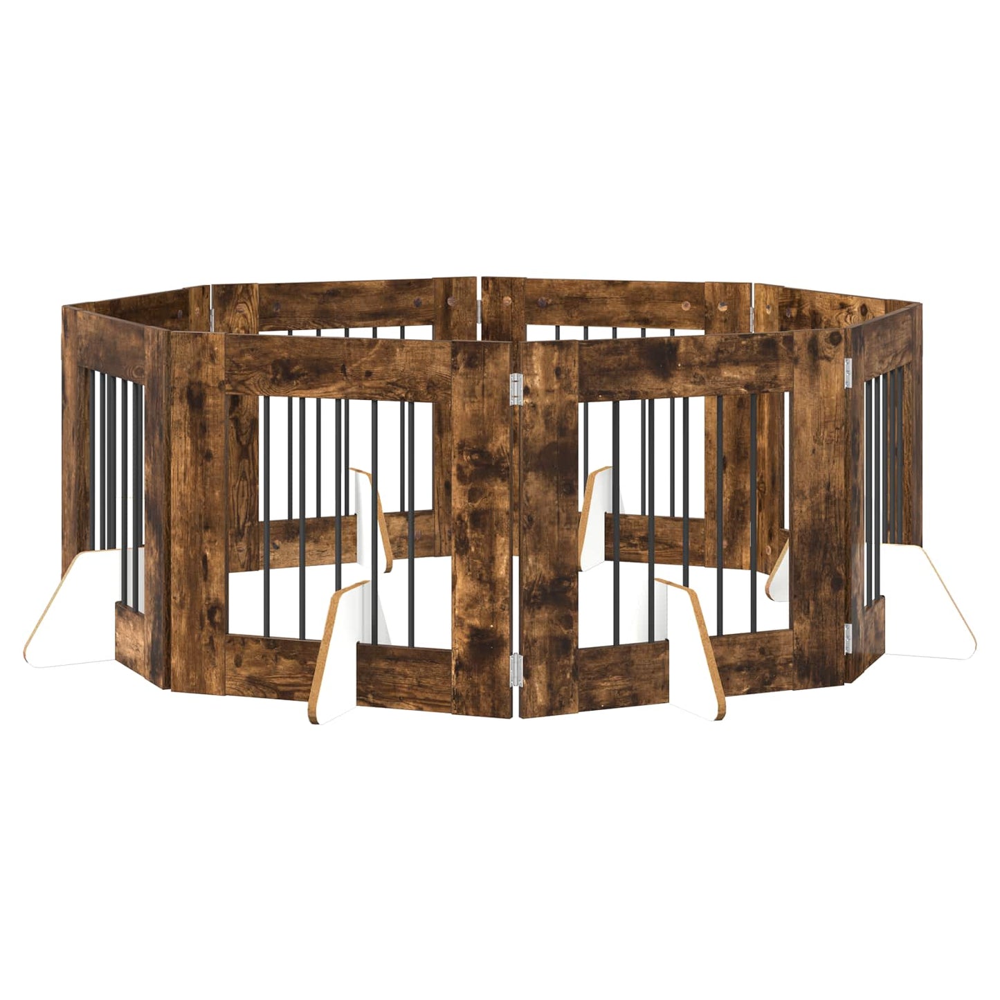 Foldbar hundegitter med stativer 8 pcs Røkt Eik 60 cm