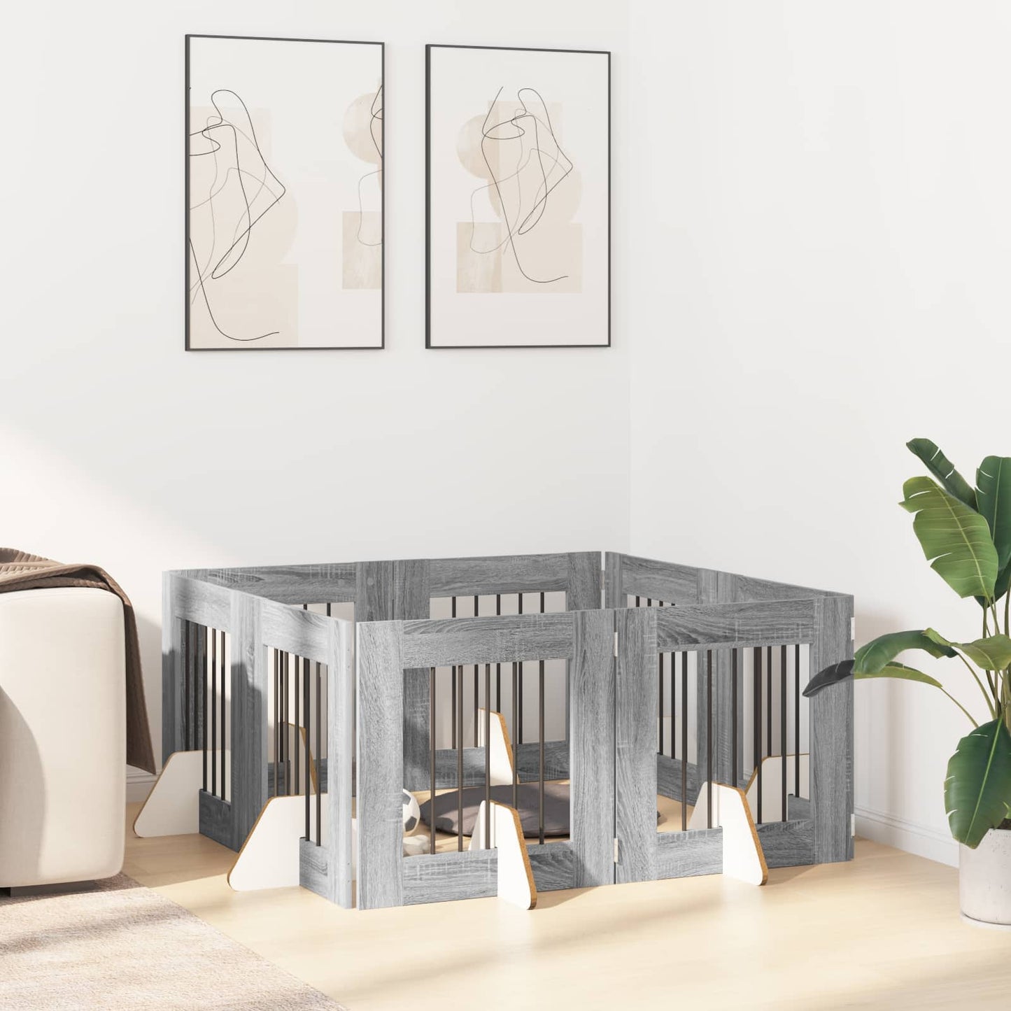 Foldbar hundegitter med stativer 8 pcs Grå sonoma 60 cm