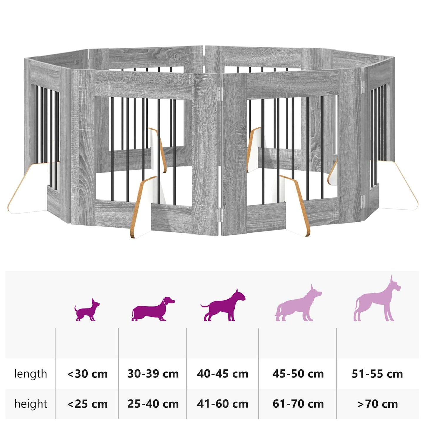 Foldbar hundegitter med stativer 8 pcs Grå sonoma 60 cm
