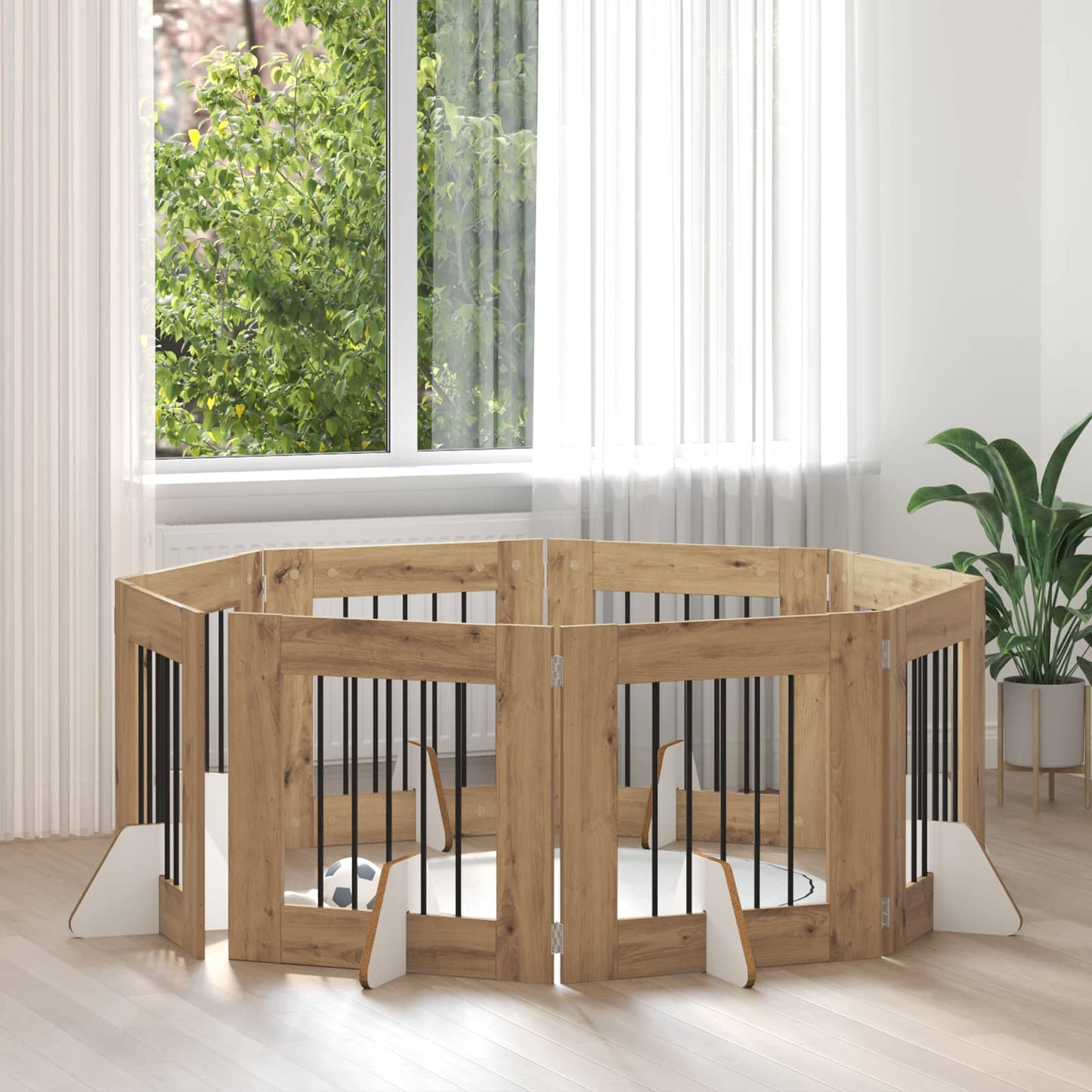Foldbar hundegitter med stativer 8 pcs Artisan eik 60 cm