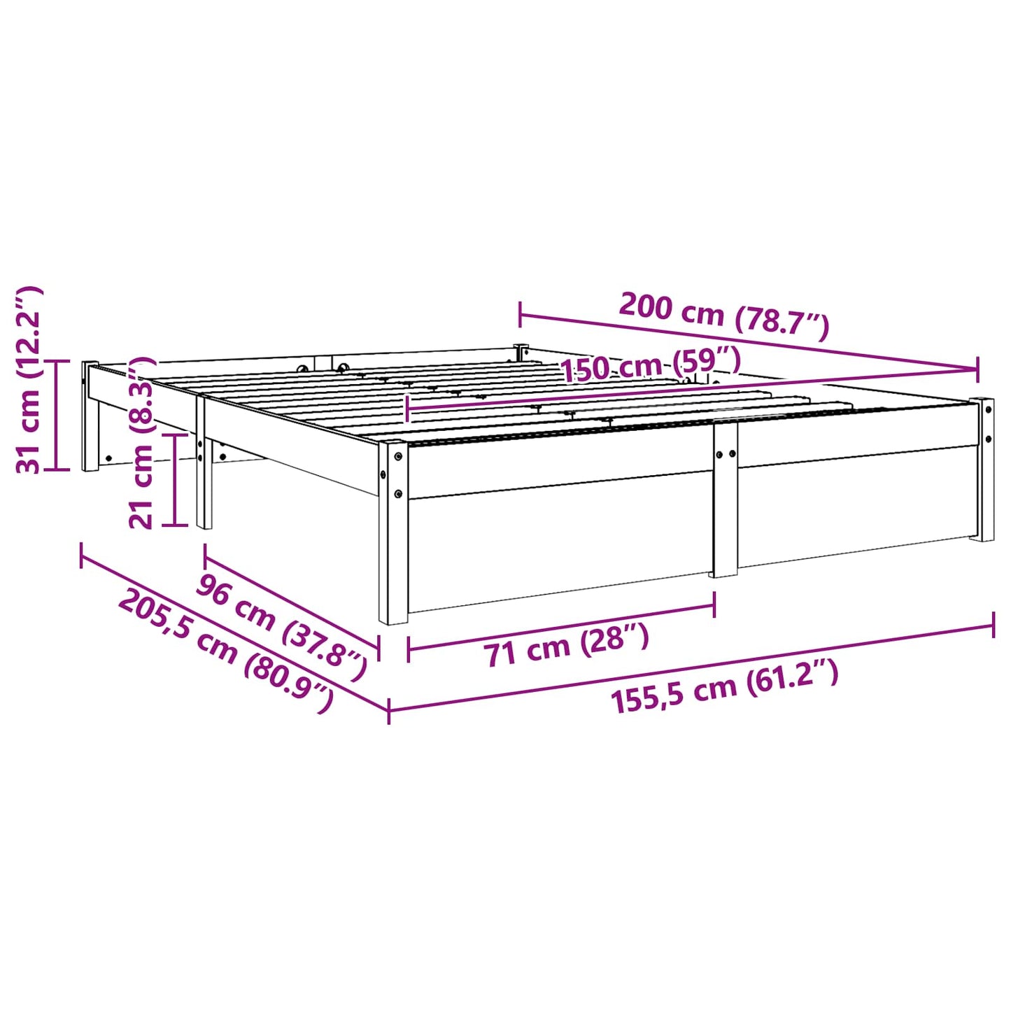 Sengestamme Vokset Brun 150 x 200 cm Massiv furu