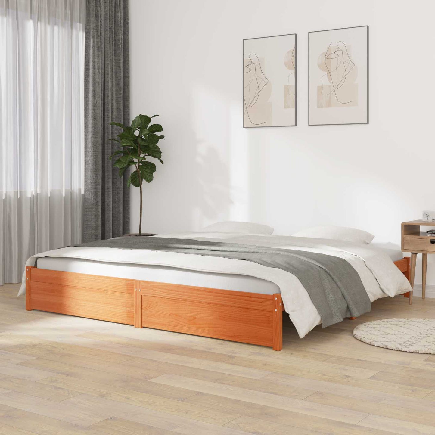 Sengestamme Vokset Brun 200 x 200 cm Massiv furu