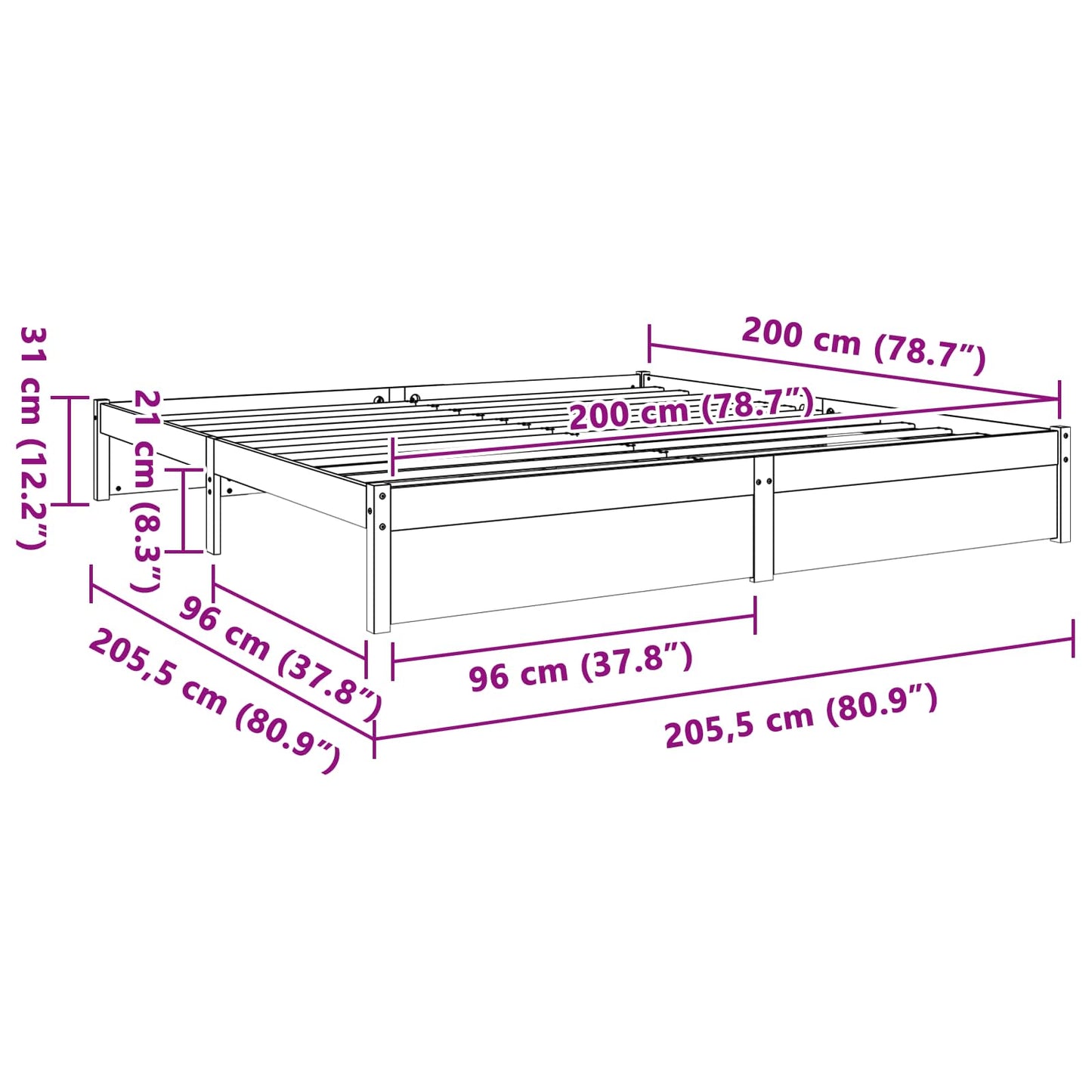 Sengestamme Vokset Brun 200 x 200 cm Massiv furu