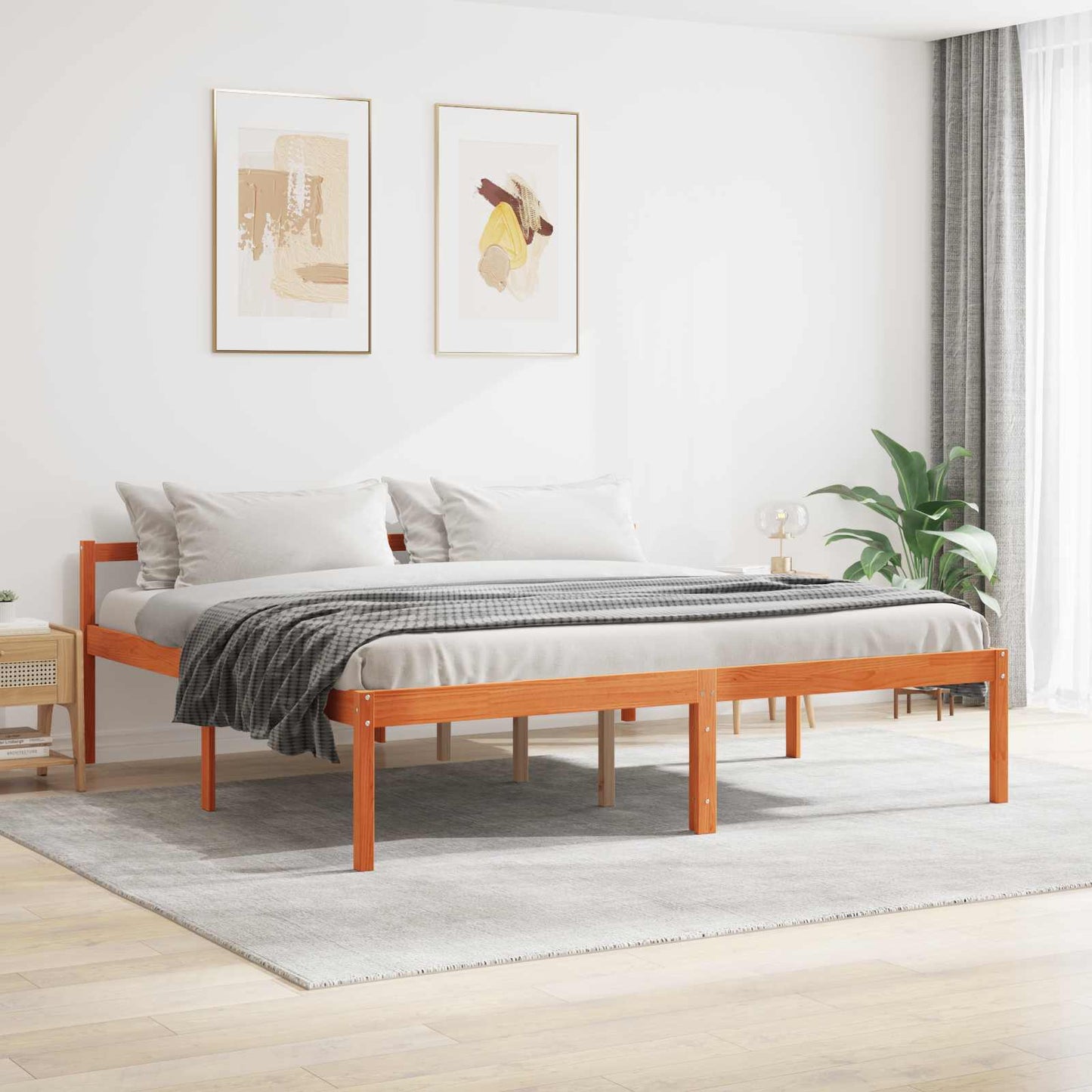 Sengestamme med hodegjerde Vokset Brun 180 x 200 cm Massiv furu