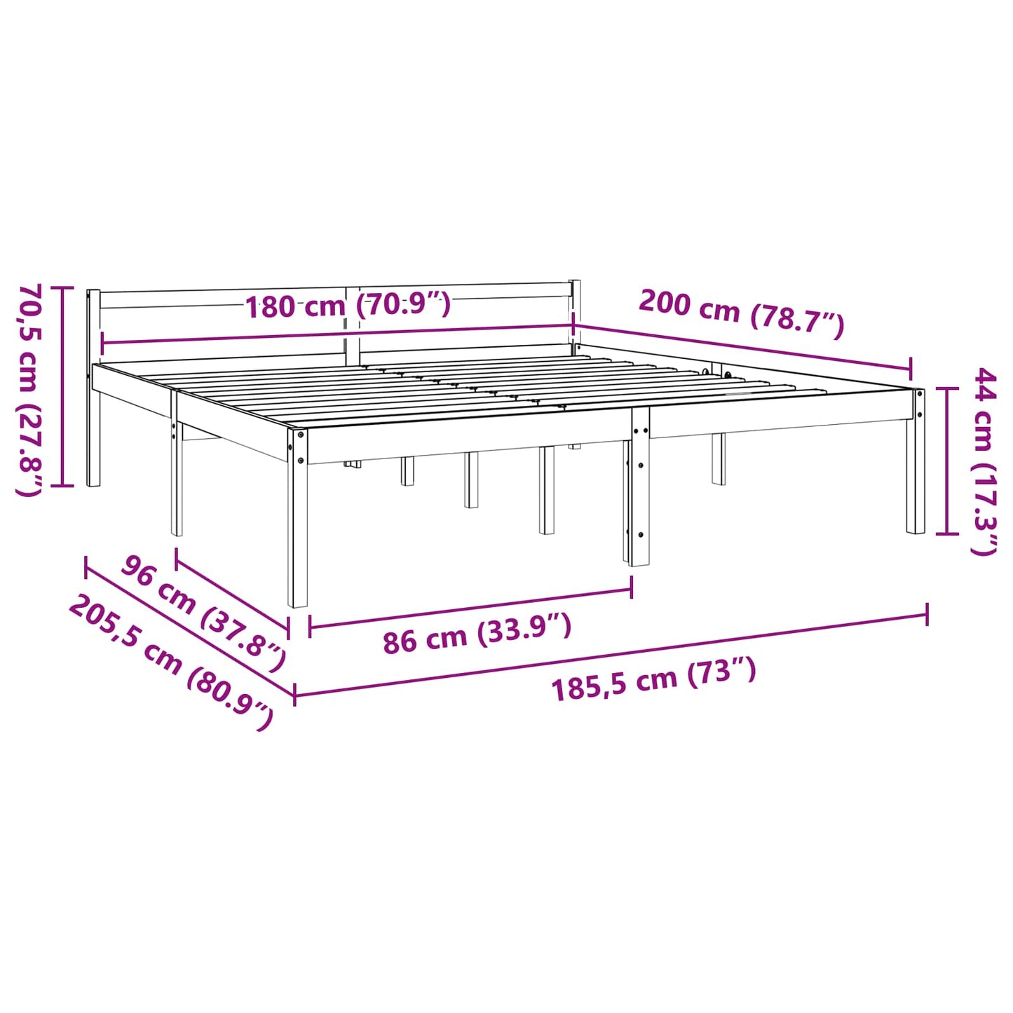 Sengestamme med hodegjerde Vokset Brun 180 x 200 cm Massiv furu