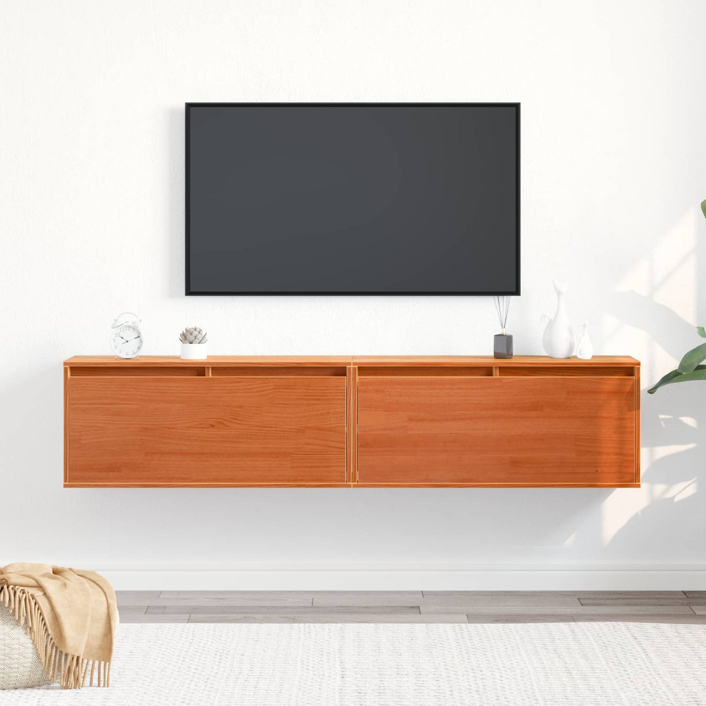 Veggskap med dør 2 pcs Vokset Brun 80 x 30 x 35 cm Massiv furu