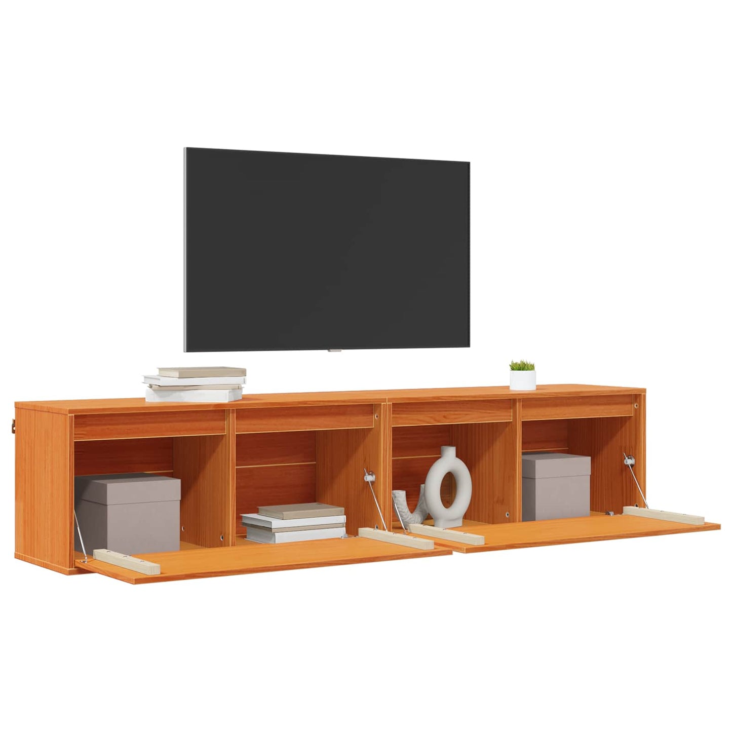 Veggskap med dør 2 pcs Vokset Brun 80 x 30 x 35 cm Massiv furu