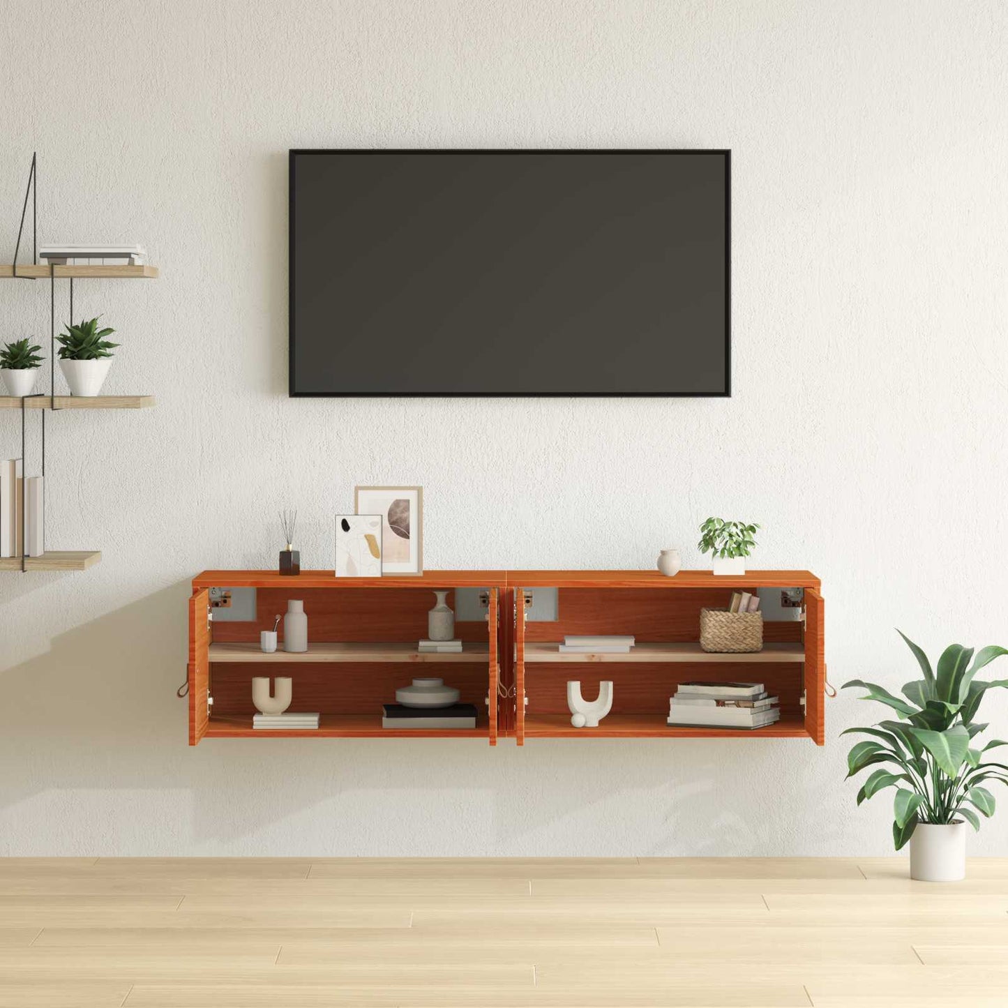 Veggskap med dør 2 pcs Vokset Brun 60 x 30 x 30 cm Massiv furu