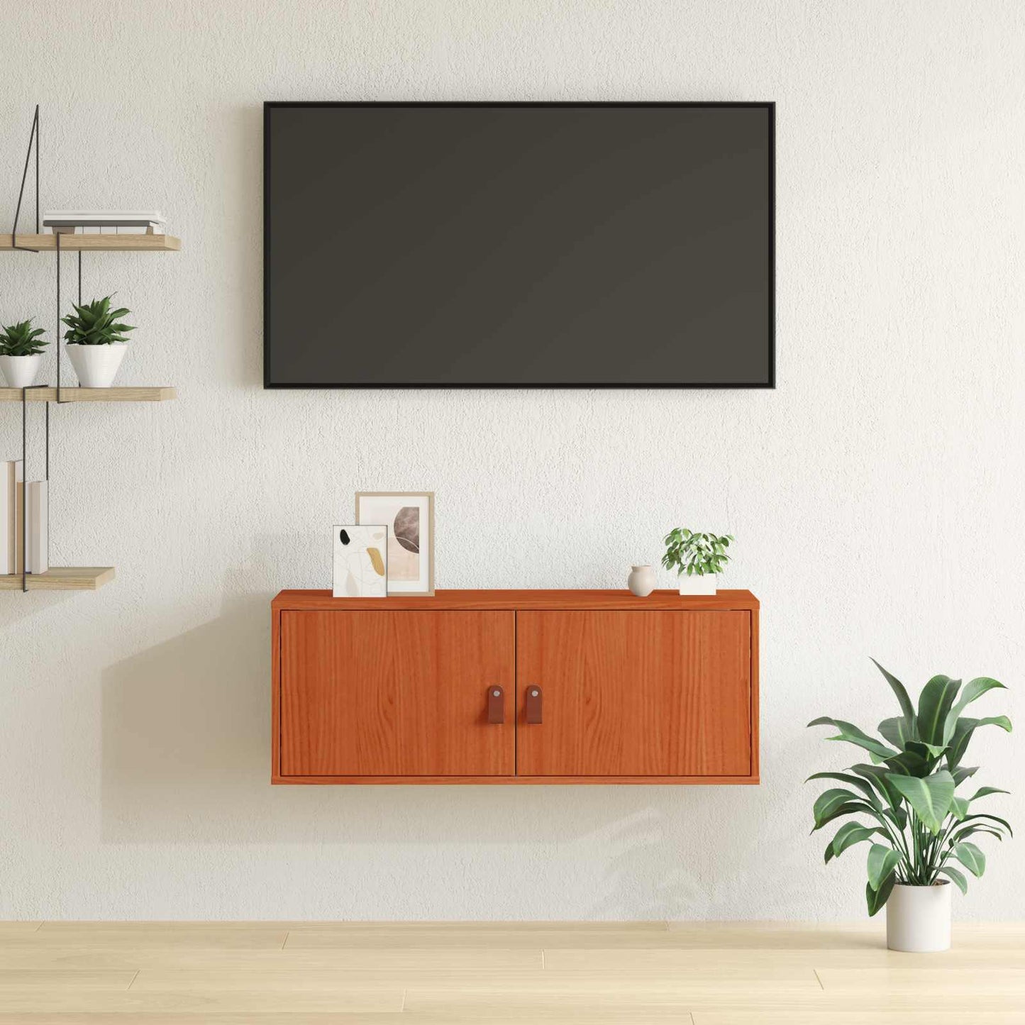 Veggskap med hylle Vokset Brun 80 x 30 x 30 cm Massiv furu