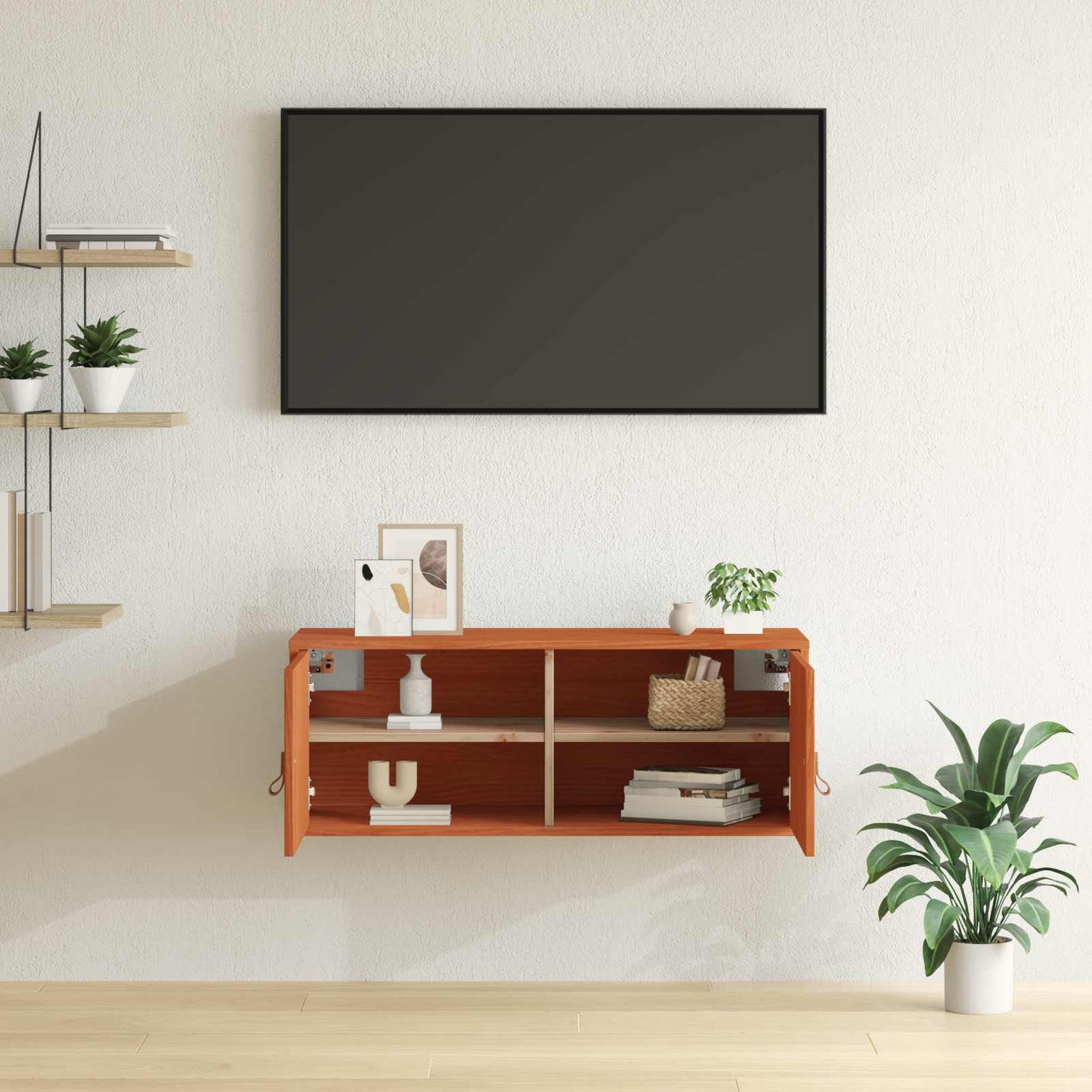 Veggskap med hylle Vokset Brun 80 x 30 x 30 cm Massiv furu