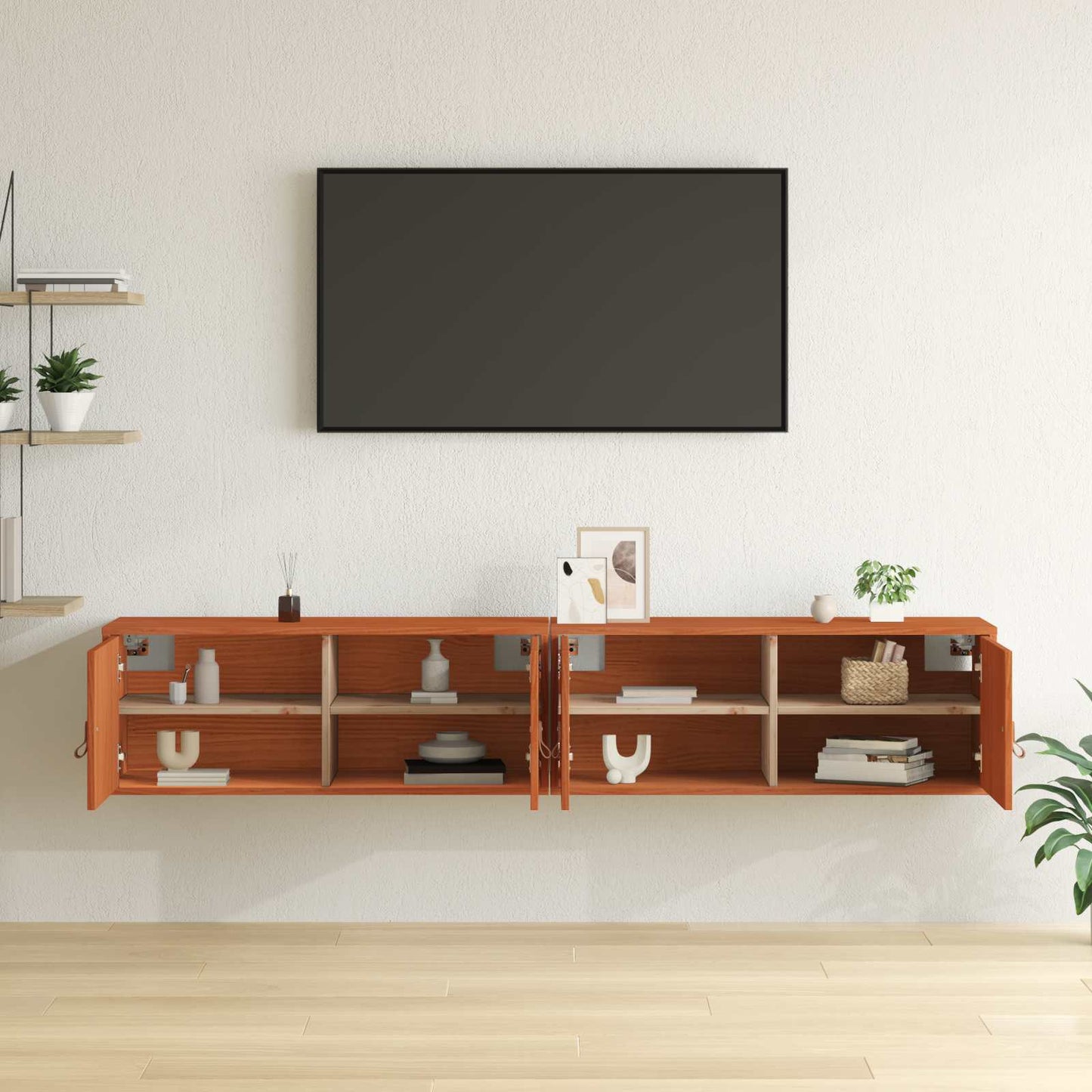 Veggskap med dør 2 pcs Vokset Brun 80 x 30 x 30 cm Massiv furu