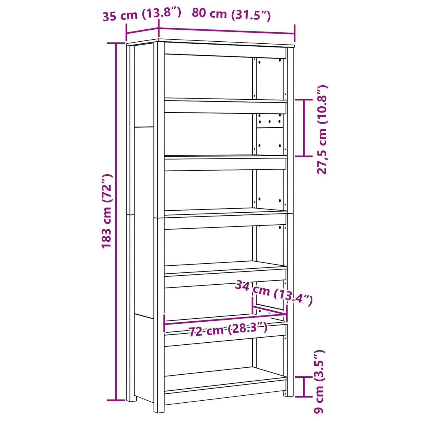 Bokskap Vokset Brun 80 x 35 x 183 cm Massiv furu