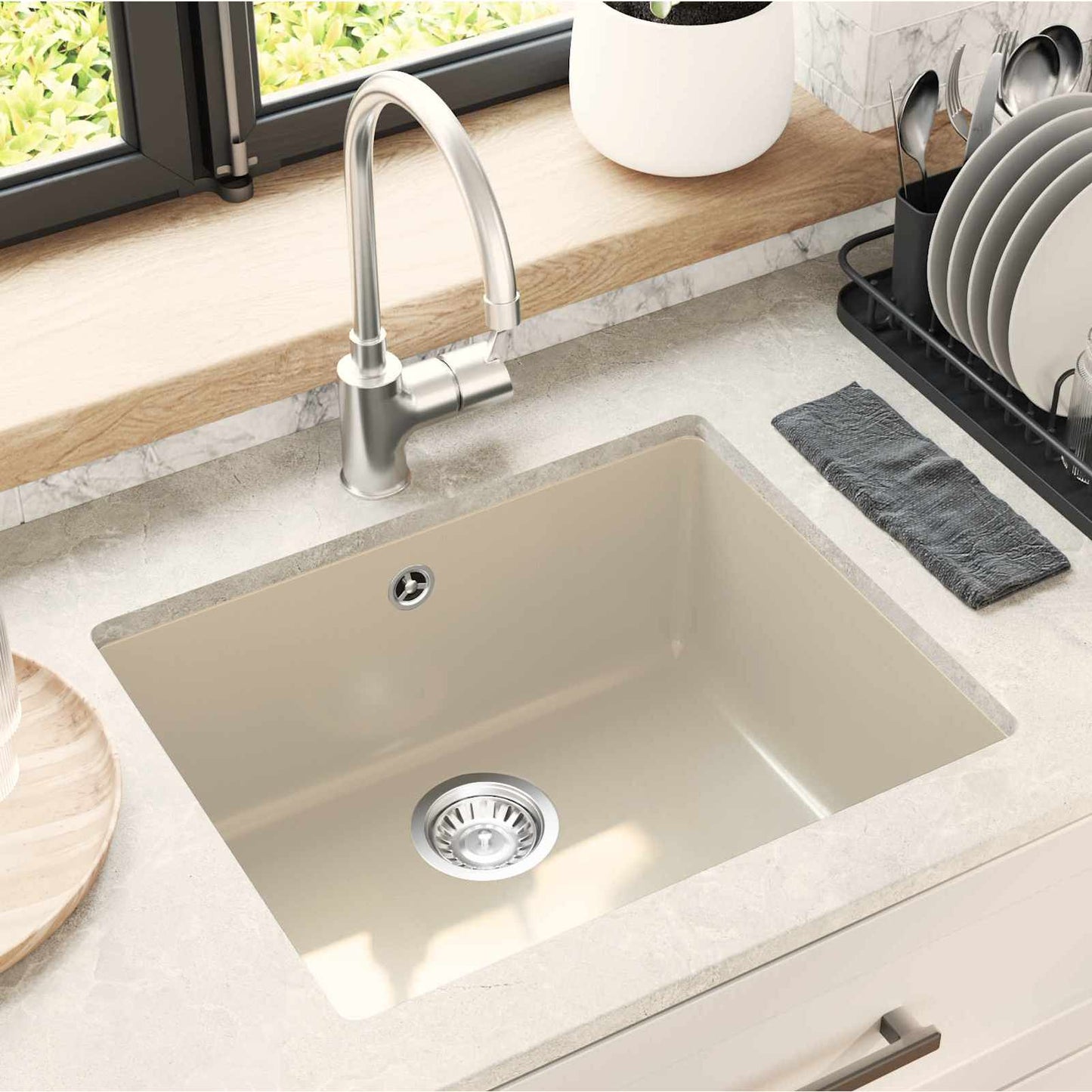 Vask 80% kvarts og 20% harpiks 530 x 460 mm Beige