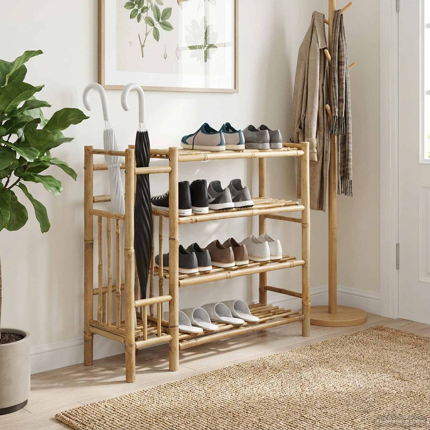 Sko Hylle med hylle med lagring Naturlig 88 x 27 x 80 cm Bambus vidaXL