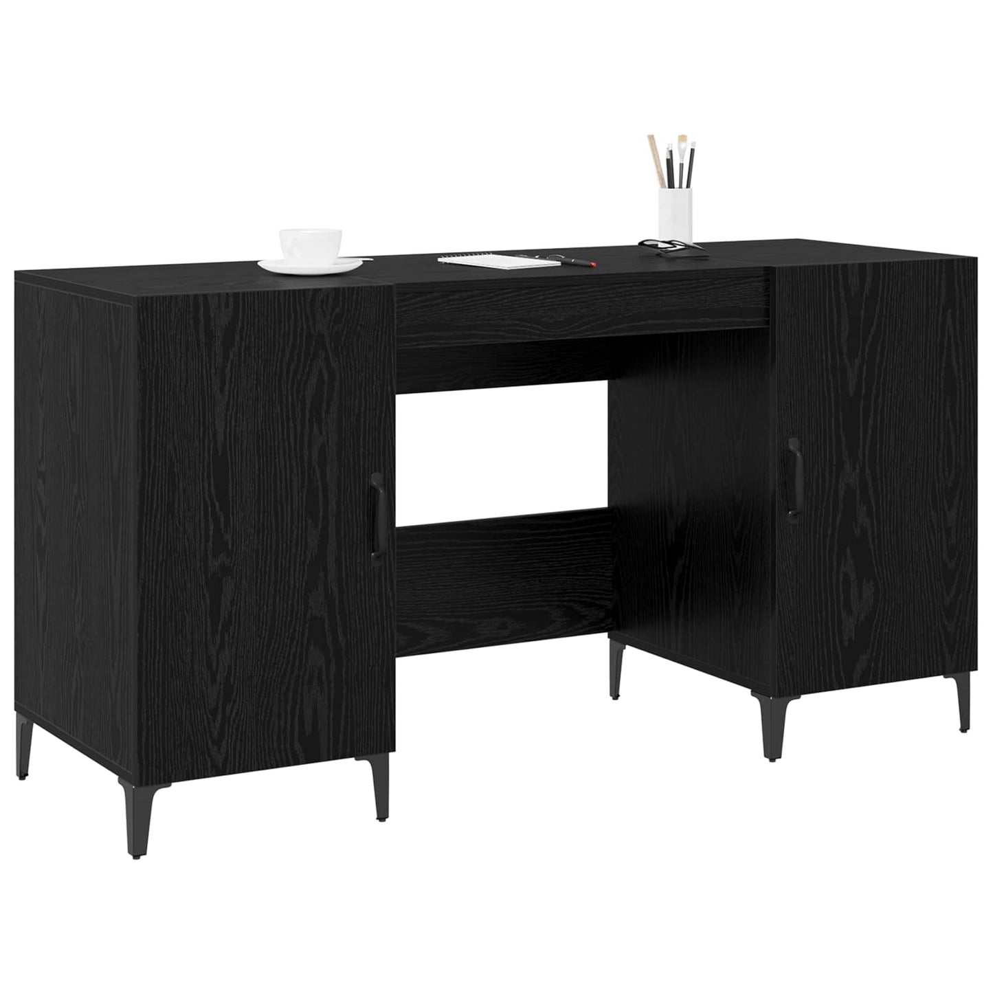 Skrivebord med dør Svart Eik 140 x 50 x 75 cm Konstruert tre