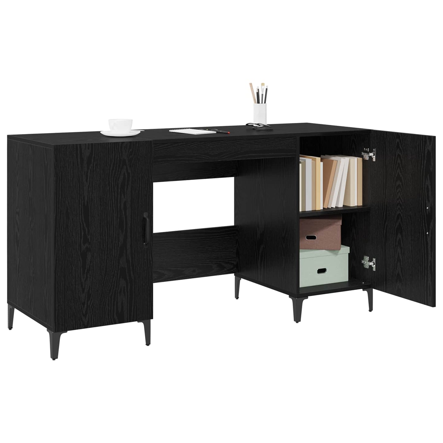 Skrivebord med dør Svart Eik 140 x 50 x 75 cm Konstruert tre