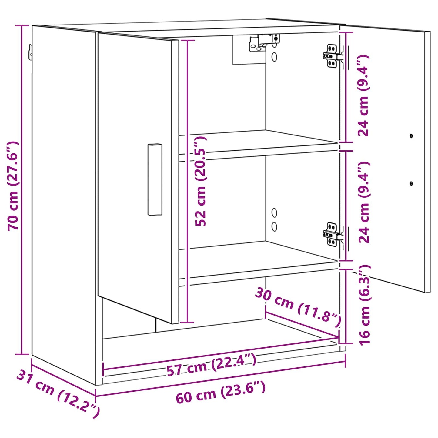 Veggskap Veggmontert Svart Eik 60 x 31 x 70 cm Konstruert tre vidaXL