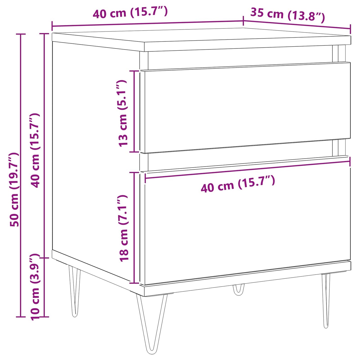Sengeskap med skuff Svart Eik 40 x 35 x 50 cm Konstruert tre