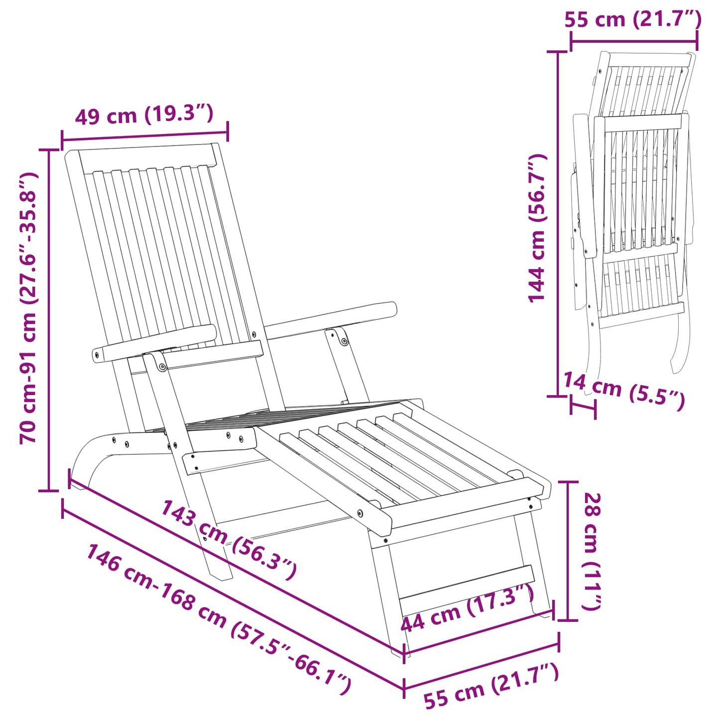 Reclining og sammenleggbare solsenger 2 pcs Naturlig