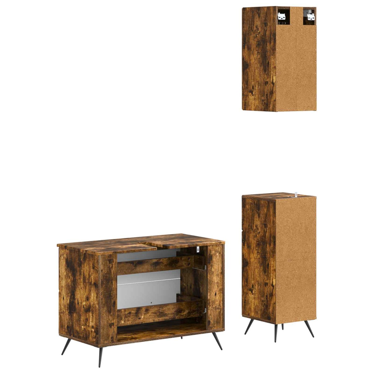 3-delers baderomsskapsett BREDA Røkt Eik Konstruert tre